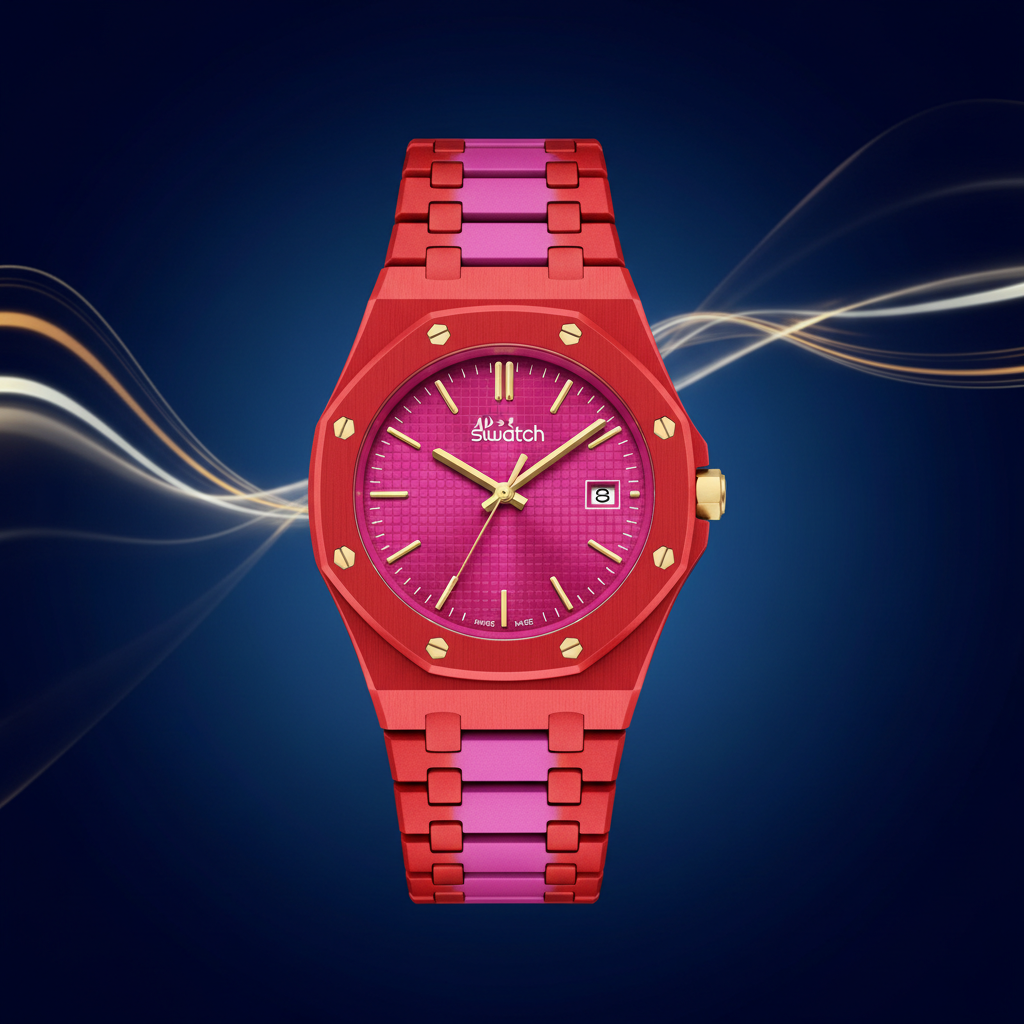AP × Swatch Royal Pop watch in red and pink colorway